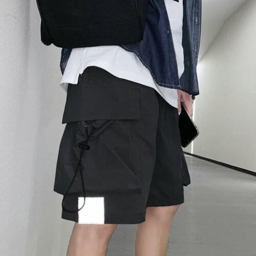 Streetwear Summer Casual Shorts Men Side-pockets Bermuda Hip hop Cargo Shorts Knee Length Black Reflective Mens Shorts