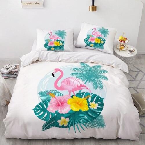 Simple Bedding Sets 3D Flamingo Duvet Quilt Cover Set Comforter Bed Linen Pillowcase King Queen Full Double 140x210cm Size