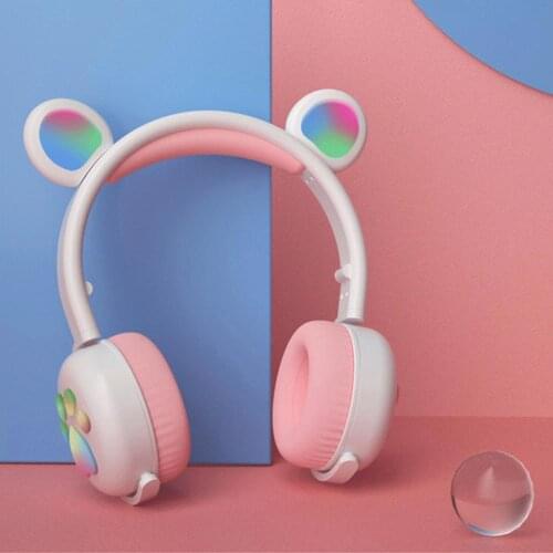 Bear Shape Bluetooth 5.0 Headphone Luminous Good Sound Quality Handsfree Noise Cancelling Foldable Headset for Phone