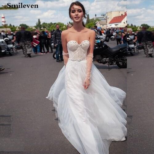 Smileven Boho Strapless Wedding Dress Appliqued Lace Bridal Dresses Backless Vestido De Noiva Beach Wedding Gowns