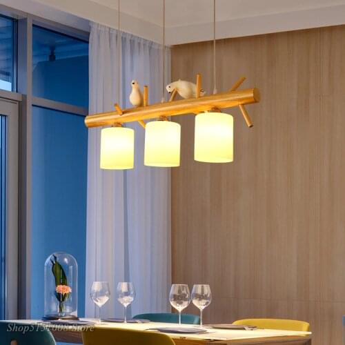 Modern led Glass Pendant Light Nordic Kitchen Light bird lamp Wooden Designer Hanging Lamps Home Decor Avize Lustre Lighting