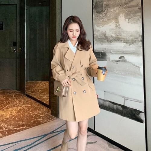 SLPBELY Women Trench Coat Windbreaker Double Breasted Trench Womens Coat With Belt 2021 Chic Office Coat Ladies Outerwear Black