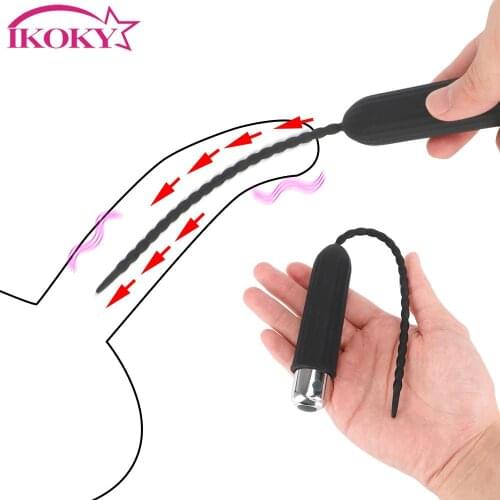 Penis Plug with Bullet Vibrator Sex Toys for Man 10 Frequency Insertion Urethral Plug Soft Urethral Sound Dilator Catheter