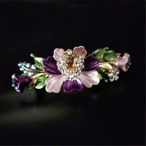 Gilrs Bright Colorful Enamel Flower Barrettes Hair Jewelry Rhinestone Crystal Gold Hair Clip For Bride Wedding Hair Accessories