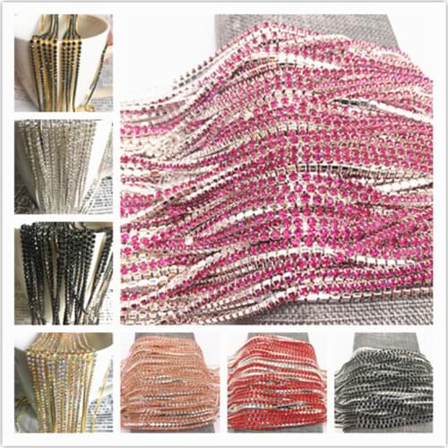 1 Yard SS6(2mm) Fashion Jewelry Crystal Rhinestone Close Cup Chain Garment Shoes Accessories DIY