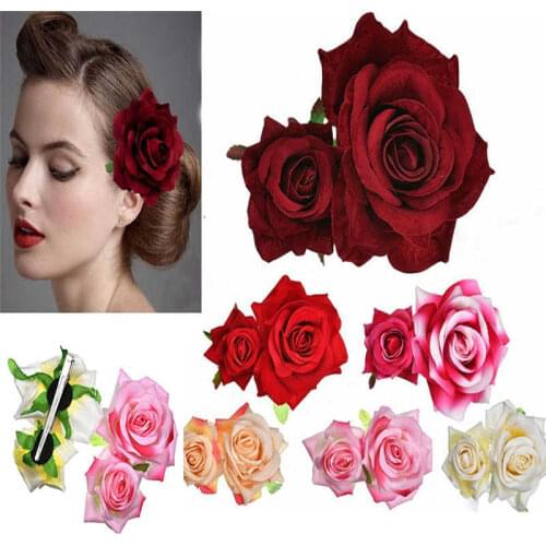 Rose Flower Hairpins Red Floral Trendy U Shape Hair Sticks Bridal Wedding Hairwear Ornaments Headdress Party Bobby Pins