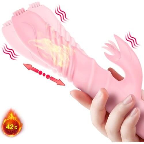 Female Masturbation Telescopic Swing Heating Tongue Rabbit Dildo Vibrator Licking Bristles G Spot Clitoris Stimulation Sex Toys