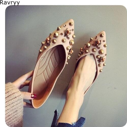 Chic Bee bead Decor Woman shoes flats 2018 Pointed Toe slip-on female dress shoes V-shaped open design elegant casual shoes