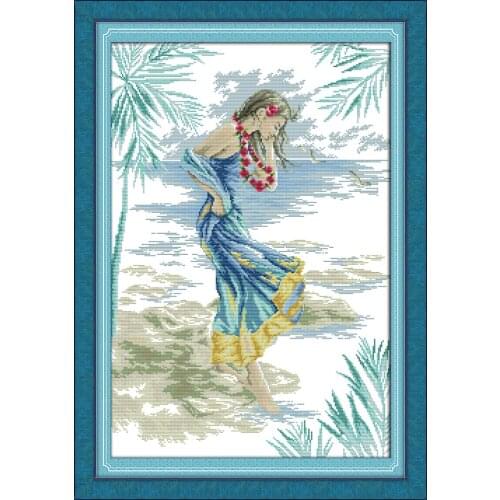 The woman on the beach cross stitch kit DIY hand embroidery set craft handmade needlework