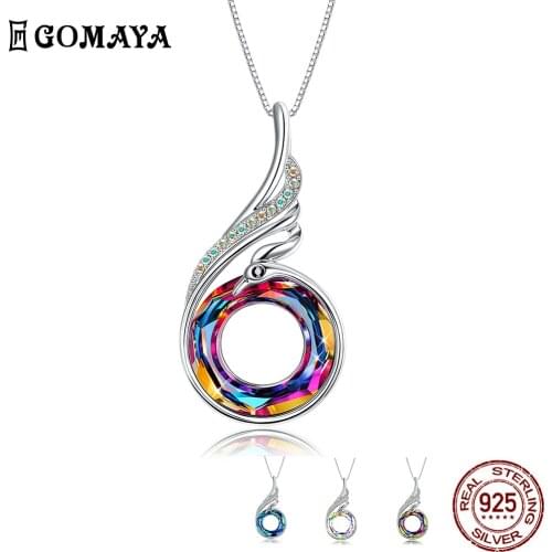 GOMAYA Necklaces For Women S925 Sterling Silver Phoenix Shape Colorful Round Austria Crystal Zirconia Pendant Necklace Jewelry