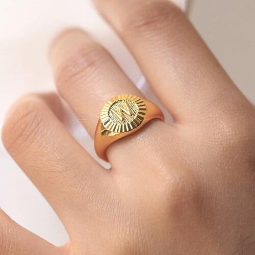 Gold Color Initial ABC Rings for Women Girls Monogram Signet Letter Name Alphabet Knuckle Ring US Size 7 Jewelry Gifts DGR74