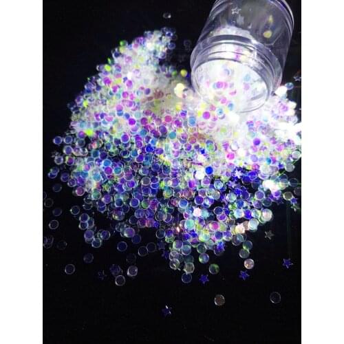 10ml Box - Iridescent Glitter -rainbow clear -Round Dots shape 3.0mm star face glitter,iridescent mix glitter, Nail accessories