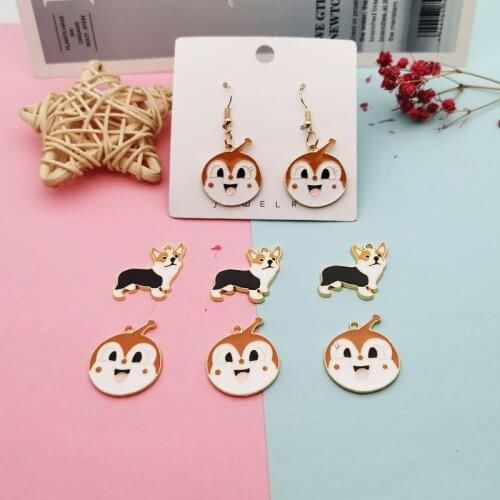 10pcs Cartoon Dog Enamel Metal Charms Pendants Oil Drop Corgi Animal Floating Charms DIY Jewelry Making Accessory Kid Gift FX350