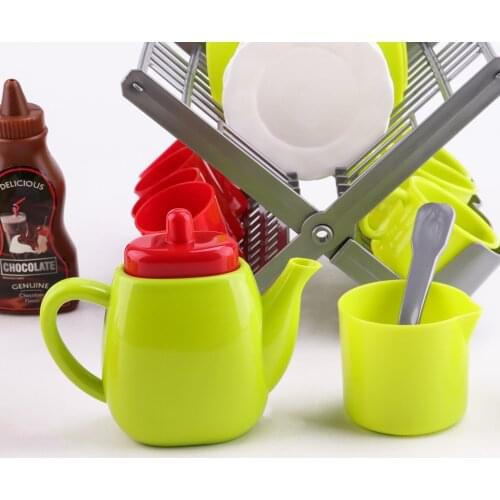 34Pcs Pretend Play Dishes Set - Cups Cutlery Tableware Pot and Dish Drainer