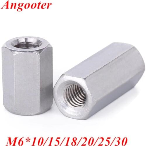 5pcs Coupling Nut M6 Rod coupling Hex nut 304 stainless steel Long Hex Nut Connection Thread Nut M6x10/15/20/25/30mm