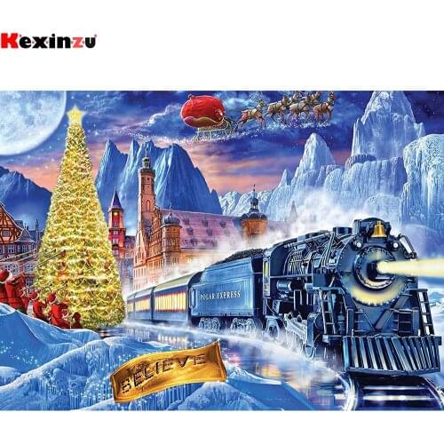 5D Express Train Christmas Full Diamond Painting Cross Stitch Kits Art Scenic 3D Paint by Diamonds Square 30x40cm