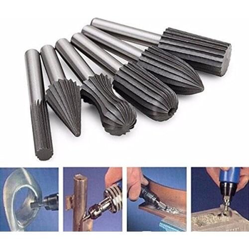 6PCS 1/4'' 6mm Shank Engraving Bit Cutter Burr Wood Carving Rotary Tools - Milling Cutter Hss Carbide Cutter Rotary File Set