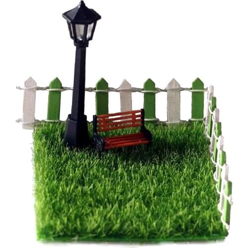 7 Pcs 1:12 Scale Miniature Dollhouse Garden Chair, Lawn, Street Light and Fence Accessory Kits for Outdoor Dollhouse Decoration