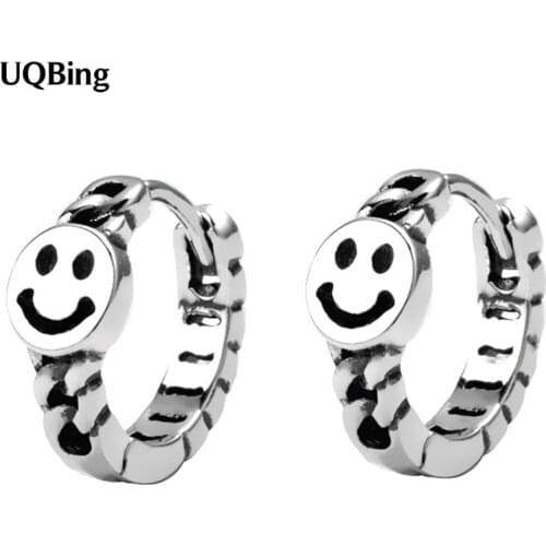 925 Sterling Silver Vintage Smile Face Clip Earrings On Ear Retro Silver Jewelry