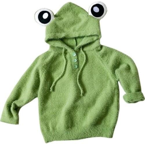 Children Sweaters Kids Boys Girls Fall Knitted Sweater Lovely Cartoon Frog Hooded Long Sleeve Pullover Tops 2-7Yrs Kids Clothes