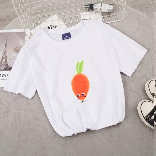 Cartoon Carrot Print T-shirt Funny Korean T-shirt Aesthetic Kawaii T-shirt for Women High Quality Cute Summer Womens T-shirt