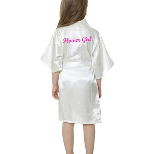 Sisbigdey Kids' Satin Kimono Robe flower girl writing white pink Bathrobe Wedding Birthday girls bride daughter robes