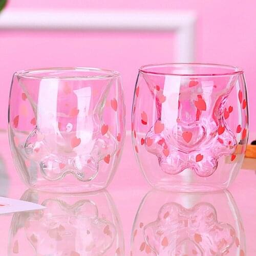 Cat Claw/Paw Cup Double Glass Coffee Mug Cartoon Cute Cat Milk Juice Cup Cafe