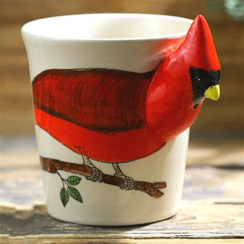 Creative Ceramic Mug Animal Coffee Cup Hand Drawn Cartoon Gift Mug North American Cardinal Ceramic Cup