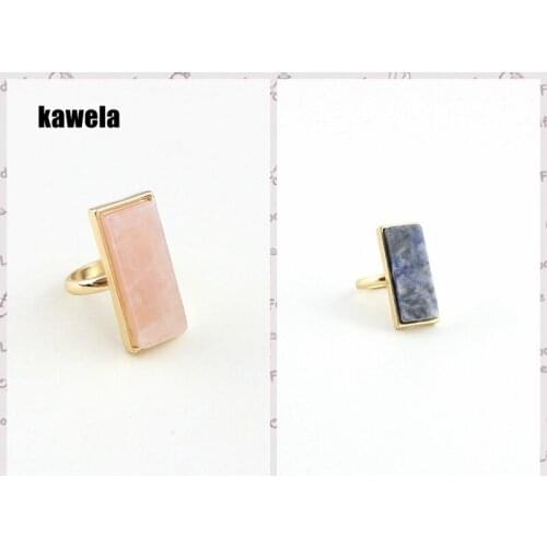 Square Natural Pink Blue Stone Ring Marble New For Women Party