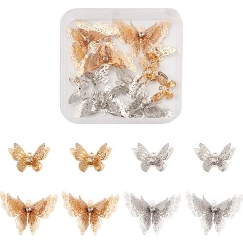 16pcs/box Brass Butterfly Pendants With Crystal Rhinestone For DIY Bracelet Necklace jewelry making Decor Accessories Mix Color