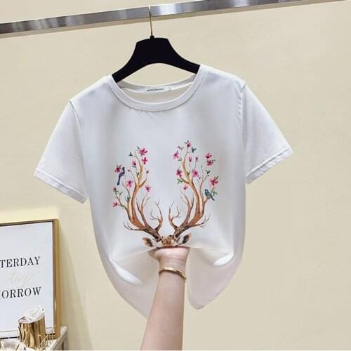 GGRIGHT 2021 Girls Summer T Shirt Women Korean Fashion White Tshirt Short Sleeve Cartoon Animal Print Tee Shirt Femme Tops