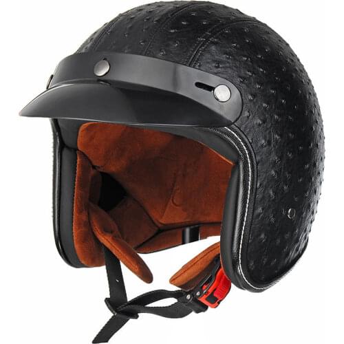 Open Face 3/4 Motorcycle Helmet Retro Vintage PU Leather Adult Black Brown