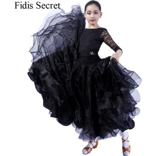 Newest Red/Blue/Black Child Stage Performance/Competition Long Dress,Girls Kid Waltz/Tango/Standard Ballroom Dance Costume