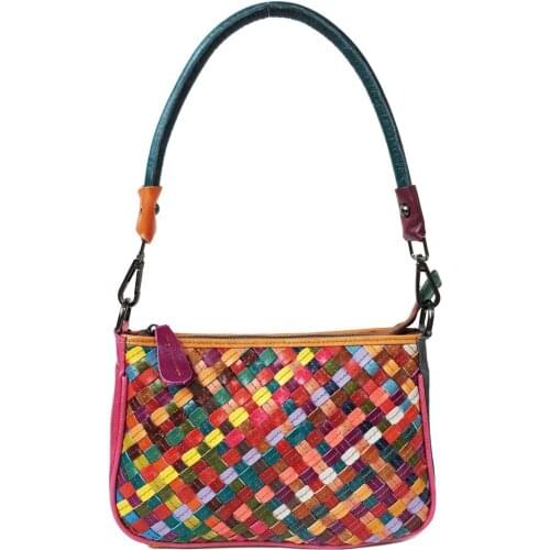 2021 New Brand Design Genuine Leather Knitting Cross-Body Bag Colorful Underarm Bag Fashion Shoulder Bag small Lightweight purse