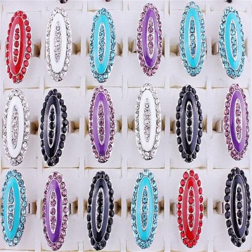 Wholesale Lots 12Pcs Oversize Colorful Drop Oil CZ Rhinestone Rings Band Wedding Engagement Gift Fashion Jewelry