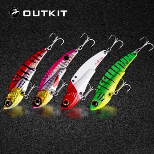 OUTKIT 2020 New Arrival 12 Colour Luminous Metal VIB Fishing Lure Fishing Tackle Crankbait Vibration Spoon Spinner Sinking Bait