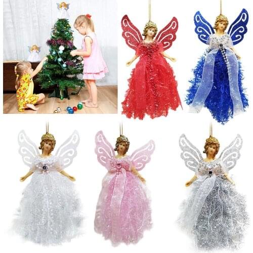 Mini Angel Princess Girls Christmas Tree Pendant with Silver Wings for Christmas Decorations Xmas Tree Ornament for Home