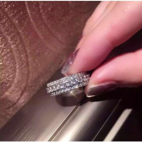 Size 6/7/8/9 Luxury jewelry Handmade 925 Sterling Silver Filled Full White CZ Zirconia Women Wedding Rotatable Band Ring Gift
