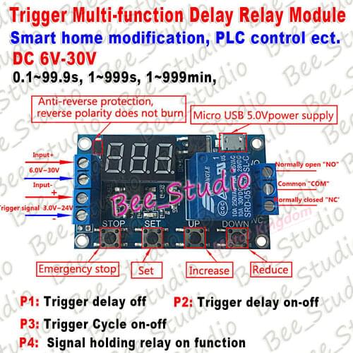 DC 9V 12V 24V Digital LED Trigger Delay Cycle Timer Relay Module w/ Micro USB 5V
