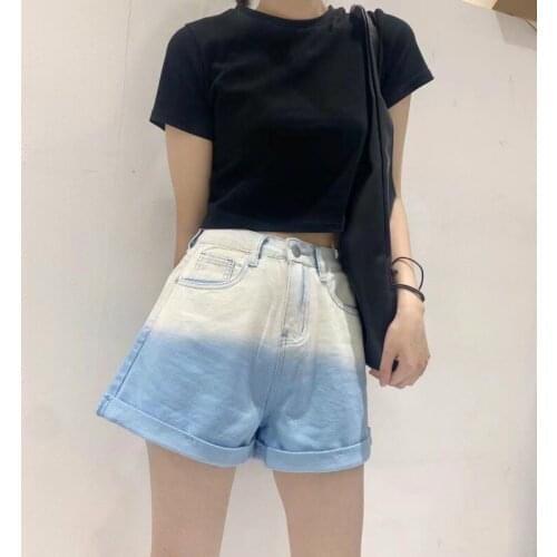 GUUZYUVIZ Gradient Color Short Jeans Feminino High Waist Denim Spodenki Damskie Loose Casual Korean Shorts Plus Size New
