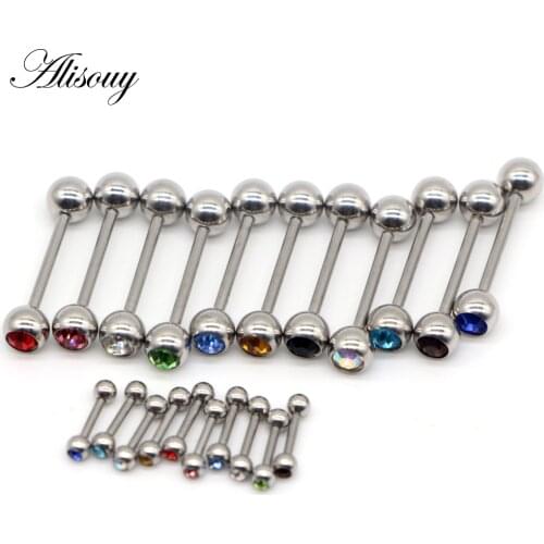 Alisouy 1PCS Crystal Ball Two style short 6mm long 16mm 16G 14G Tongue Ear Stud Cartilage nail Tragus Bars Ring Barbell Piercing