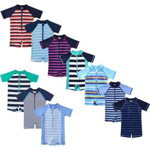 Wishere One-piece Swimsuit Baby Boys Bathing Suit Short Sleeve Swimwear