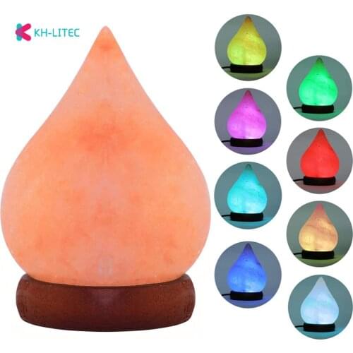 Drop-shaped USB Salt Lamp Hand Carved Purifier Night Light Wooden Base Himalayan Rainbow Color Natural Crystal Rock Lamp Light