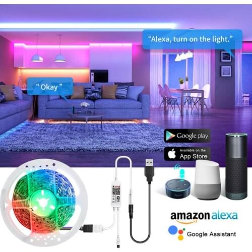 WiFi Smart Backlight LED Strip Light 5V USB Multi-colored Bluetooth Intelligent LED Diode Ribbon Tape Lamp Google Home echo dot