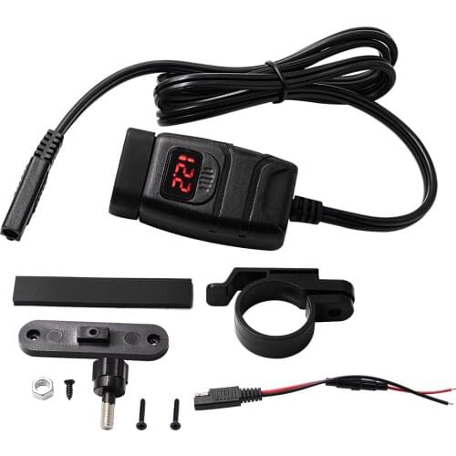 Waterproof Motorcycles Charger Mounted Dual USB Charger Kit with Voltmeter Switch QC3.0 Fast Charge SAE to USB 24W + 24W