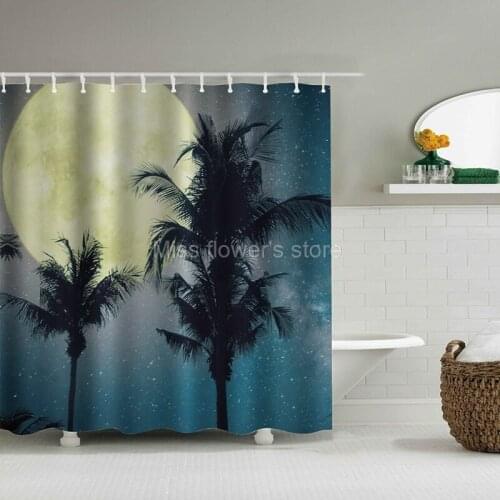 Night star moon tree Pattern Design Custom Shower Curtain Bathroom Waterproof Mildewproof Polyester Fabric With 12 Hooks
