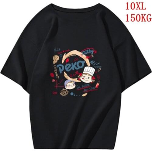ANGINANA Large size womens T-shirt plus size 9XL 10XL summer round neck short sleeve loose black and white red big T-shirt top
