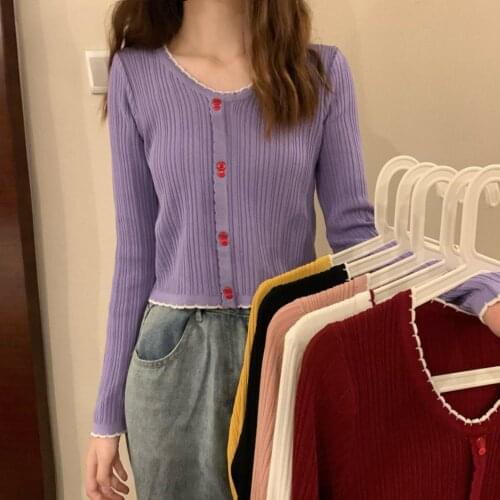 Women Autumn Long Sleeve V Neck Single-breasted Blouse Ribbed Slim Knitwear