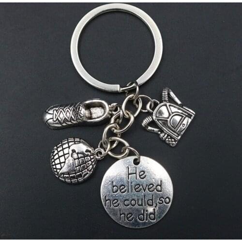 1pc Silver Plated He Believe He Could So he Did Charm Sports Shoes & Backpack & Map keychain DIY Couple Backpacker key Chain
