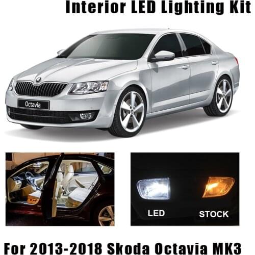 18pcs White Canbus Car LED Map Dome Bulbs Interior Light Kit Fit For 2013-2018 Skoda Octavia MK3 MKIII Combi Trunk Footwell Lamp